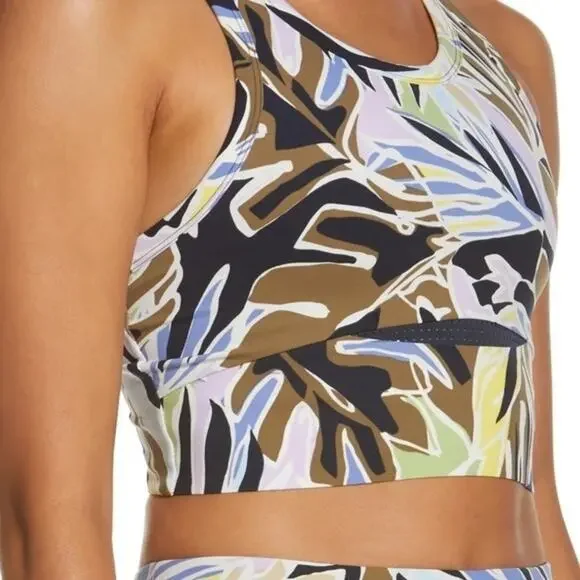 Sweaty Betty Power Frame Racerback Sports Bra in Green Paper Leaf Print XS NWT